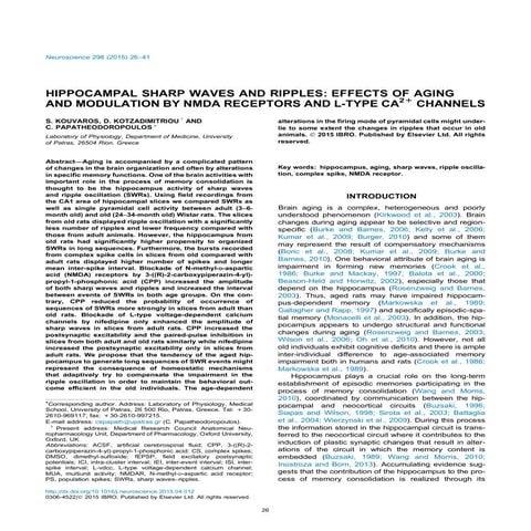 Kouvaros S. et al (2015). Hippocampal sharp waves and ripples. Effects of agi...
