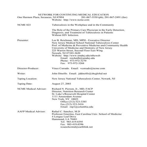 NCME 823.  TB in the Workplace and Community.  2003.