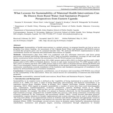 What Lessons for Sustainability of Maternal Health Interventions Can Be Drawn...