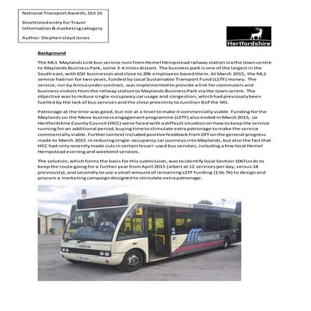 Transport Awards - Marketing Entry, Hertfordshire County Council