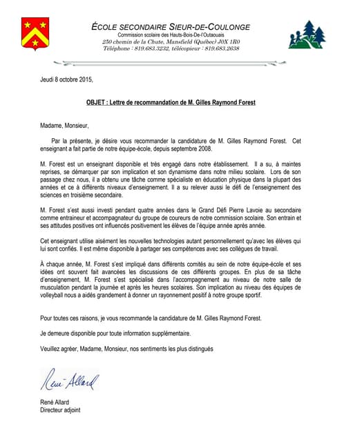 Lettre De Recommandation