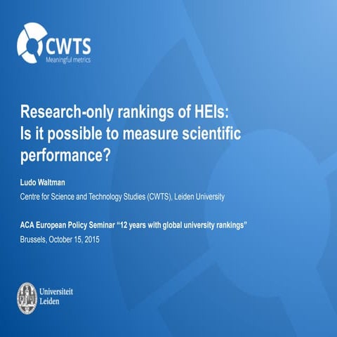 Research-only rankings of HEIs:Is it possible to measure scientific performa...
