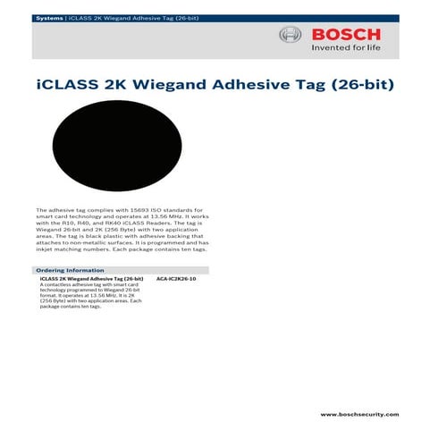 Bosch ACA-IC2K26-10 Data Sheet