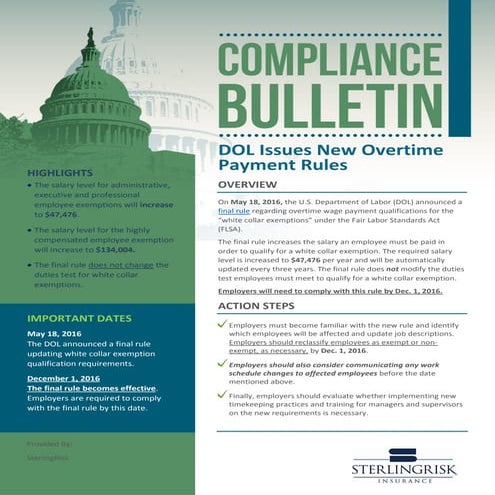 ACA Compliance Bulletin - DOL Issues New Overtime Pay Rule