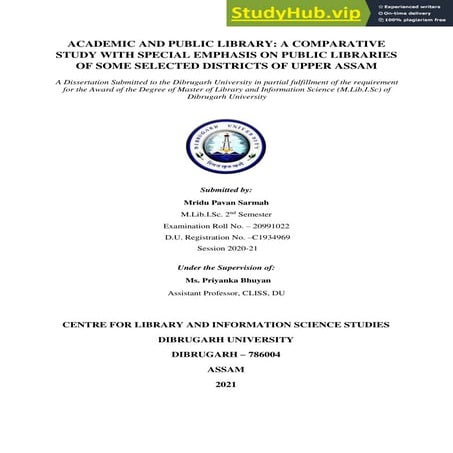 ACADEMIC AND PUBLIC LIBRARY A COMPARATIVE STUDY WITH SPECIAL EMPHASIS ...