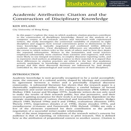 Academic attribution citation and the construction of disciplinary ...