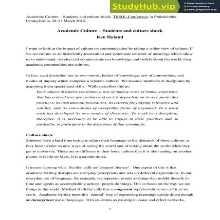Academic Culture - Students And Culture Shock