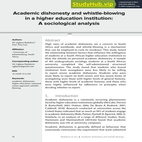 A Study On Academic Dishonesty And Moral Reasoning | PDF