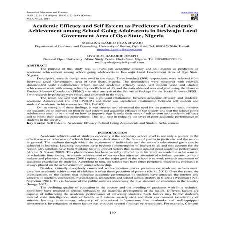Academic efficacy and self esteem as predictors of academic | PDF