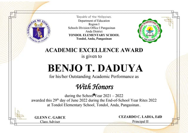 Academic Excellence Award Template Academic Excellence Award Template