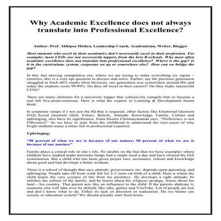 Academic excellence vs. professional excellence