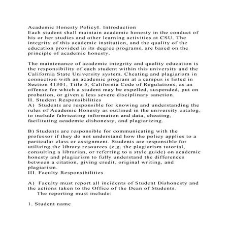 Academic Honesty PolicyI. IntroductionEach student shall maintain .docx
