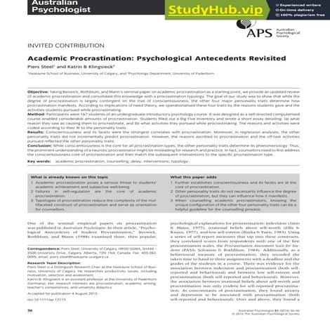 Academic Procrastination  Psychological Antecedents Revisited