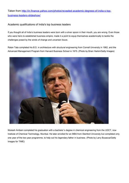 Academic qualifications of india's top business leaders