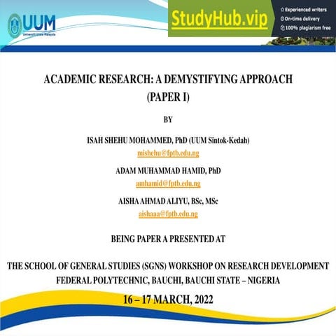 ACADEMIC RESEARCH  A DEMYSTIFYING APPROACH (PAPER I