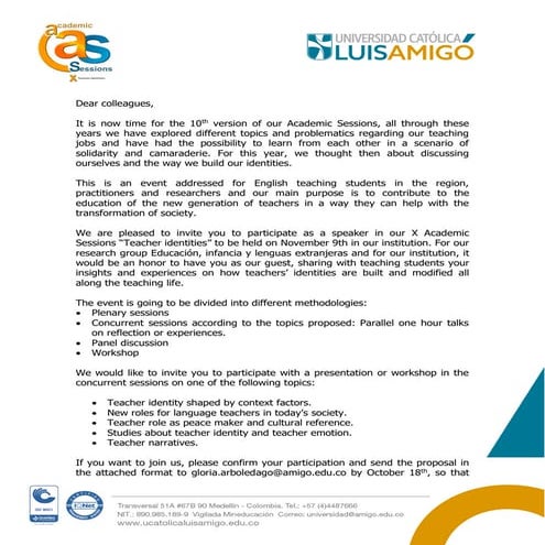 Academic sessions x   invitation