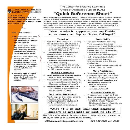 Terry.Craig Academic support quick reference sheet