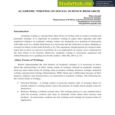 Academic Writing In Social Science Research