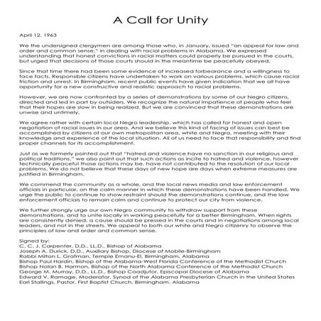 A Call for Unity | PDF