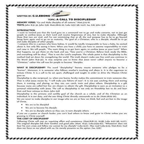 A CALL TO DISCIPLESHIP