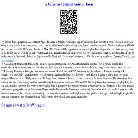 A Career As A Medical Assistant Essay | PPT