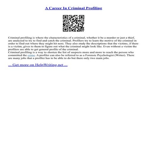 A Career In Criminal Profiling