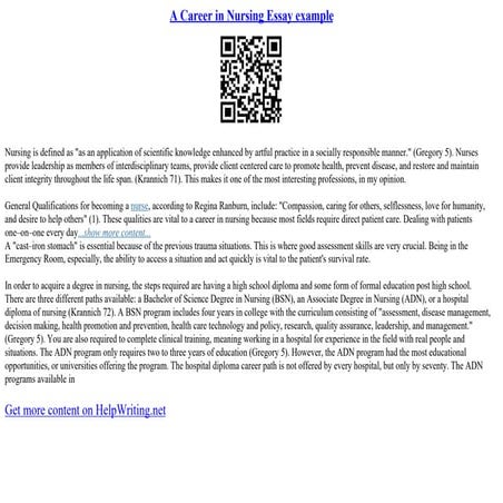 A Career In Nursing Essay Example | PPT
