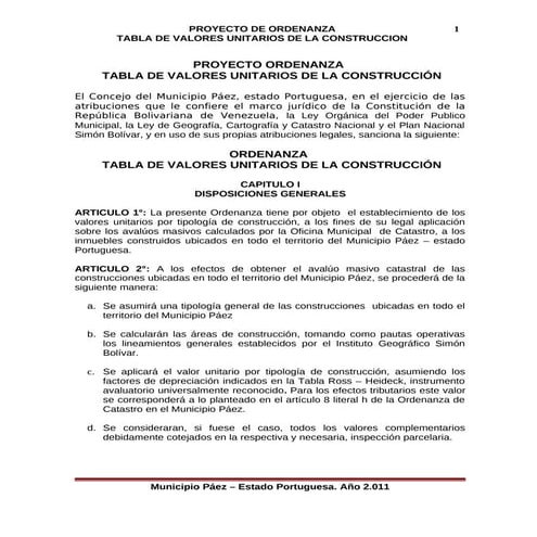 Acarigua ((((ordenanza de-la-tabla-de-valores-unitarios-de-la-construccion)))...