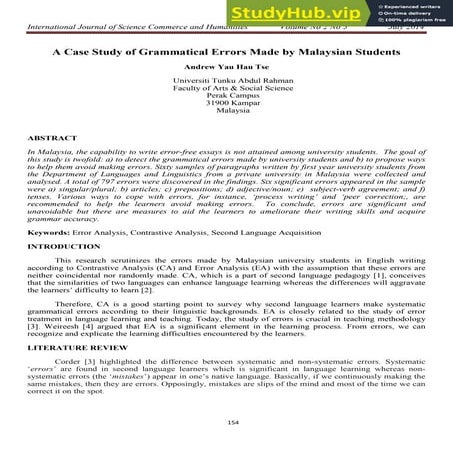 A Case Study Of Grammatical Errors Made By Malaysian Students