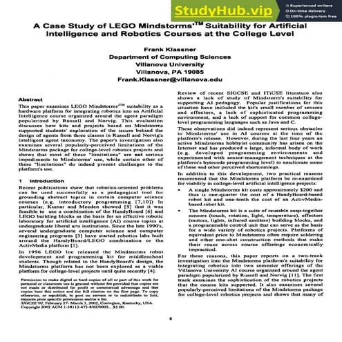 A case study of LEGO Mindstorms   suitability for artificial intelligence and...