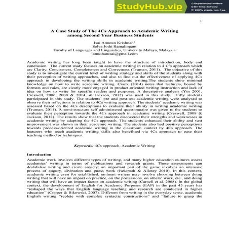 A Case Study Of The 4Cs Approach To Academic Writing Among Second Year Busine...