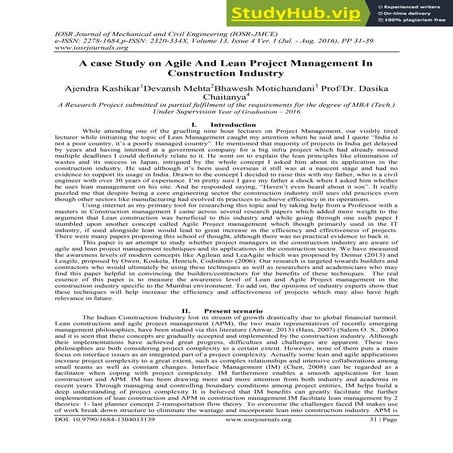 A Case Study On Agile And Lean Project Management In Construction Industry