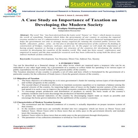 A Case Study On Importance Of Taxation On Developing The Modern Society