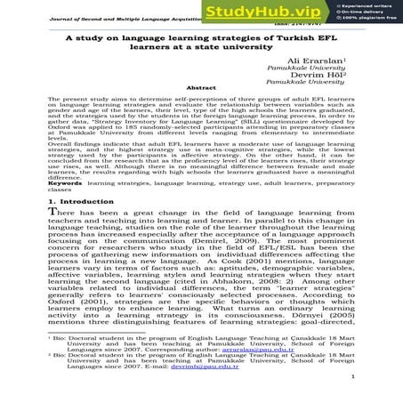 A Case Study On Language Learning Strategies Of EFL Learners At A State Unive...