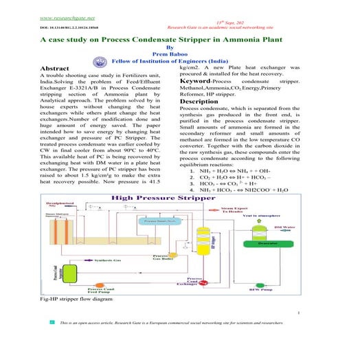 A case study on Process Condensate Stripper in Ammonia Plant by Prem Baboo.pdf