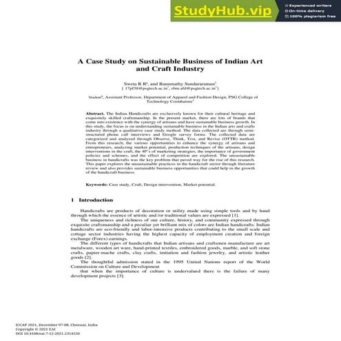A Case Study On Sustainable Business Of Indian Art And Craft Industry