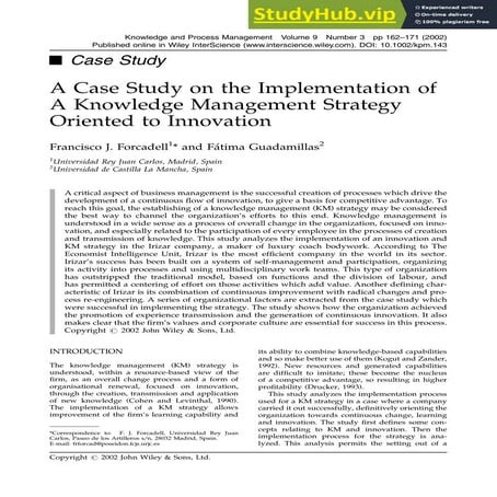 A Case Study On The Implementation Of A Knowledge Management Strategy Oriente...