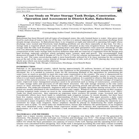 A case study on water storage tank design, constrution, operation and assessm...