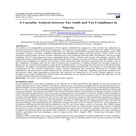 A causality analysis between tax audit and tax compliance in nigeria