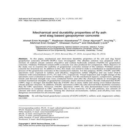 Mechanical and durability properties of fly ash and slag based geopolymer con...