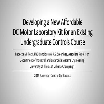 Developing a New Affordable DC Motor Laboratory Kit for an Existing Undergrad...