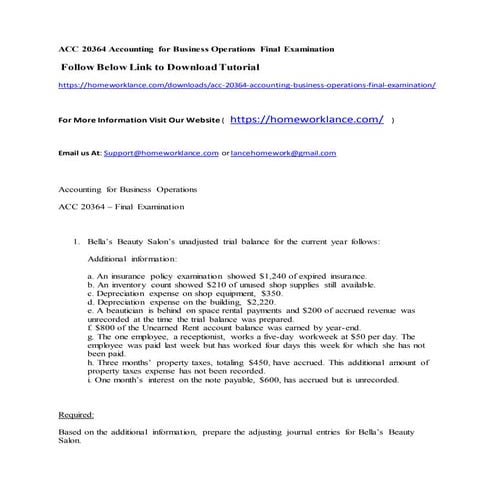 Acc 20364 accounting for business operations final examination