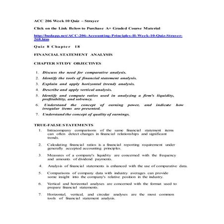 Acc 206 accounting principles week 10 quiz