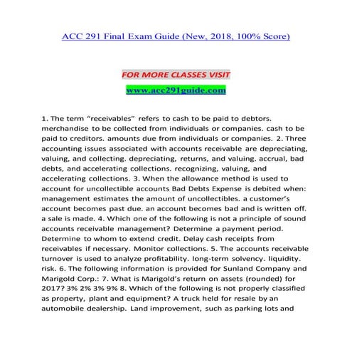 ACC 291 GUIDE NEW Become Exceptional--acc291guide.com