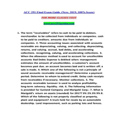  ACC 291 GENIUS NEW Introduction Education--acc291genius.com