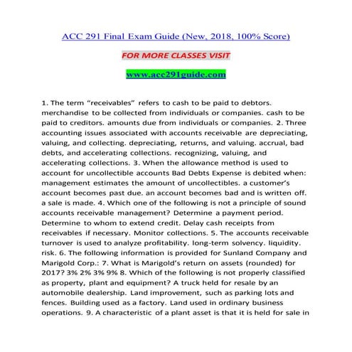  ACC 291 GUIDE Education Counseling--acc291guide.com