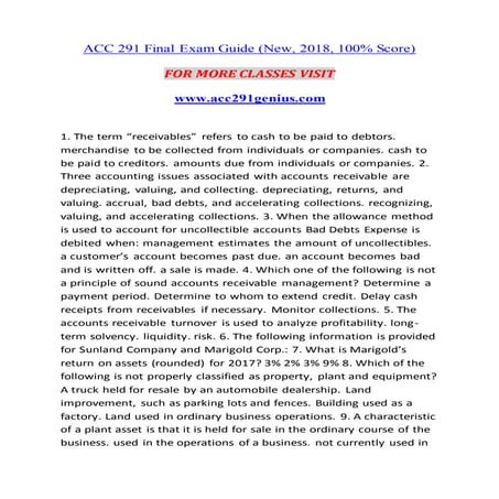 ACC 291 GENIUS NEW Education for Service--acc291genius.com