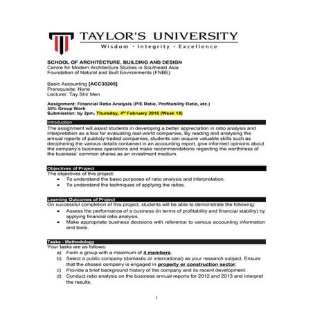Acc30205 basic accounting assignment rev september 2015 | PDF