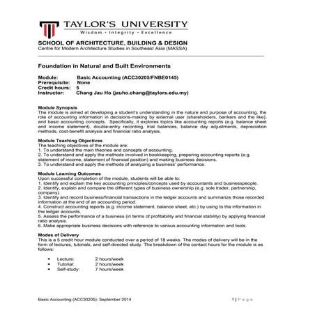 Basic Accounting Module Outline | DOC