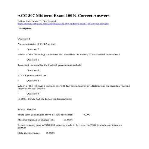 Acc 307 midterm exam 100% correct answers